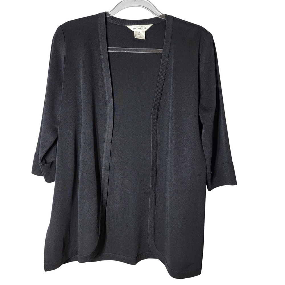 Exclusively Misook Womens Black Cardigan Small‎ 3/4 Sleeve Side Slits Stretch
